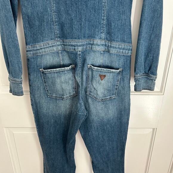 Guess Blue Denim Long Sleeve Straight Leg Zip Front Jumpsuit Size 6 - Picture 5 of 5